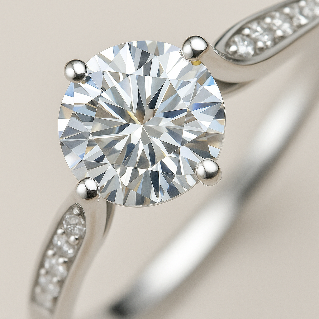 Round Solitaire Ring with Side Accent Crystals