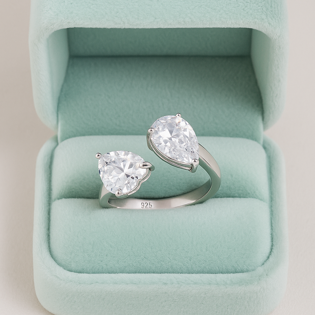 Trendy Double Pear Shaped Open Ring in Sterling Silver