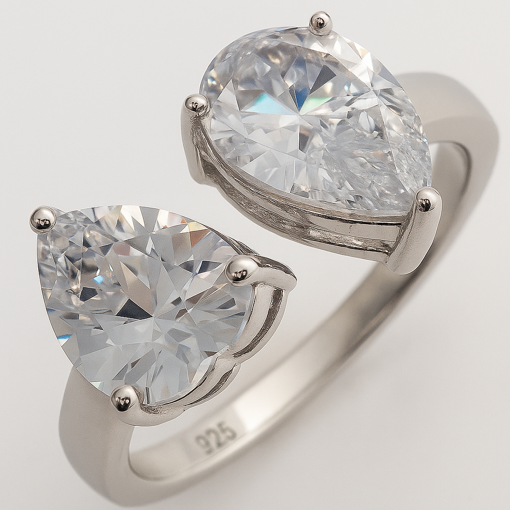 Trendy Double Pear Shaped Open Ring in Sterling Silver