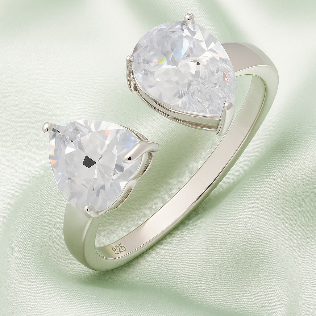Trendy Double Pear Shaped Open Ring in Sterling Silver