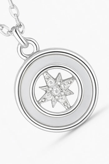 925 Silver Star Compass Pendant Necklace for Women – Trendy CZ Charm Chain Design