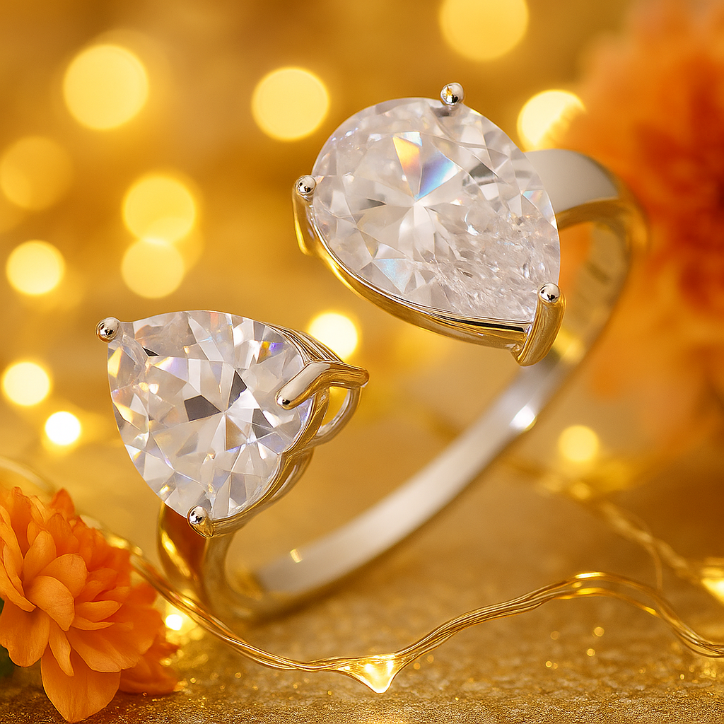 Trendy Double Pear Shaped Open Ring in Sterling Silver