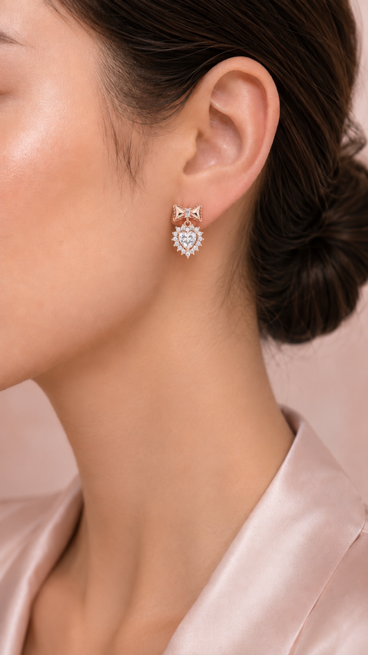 Bow Heart Halo Earrings
