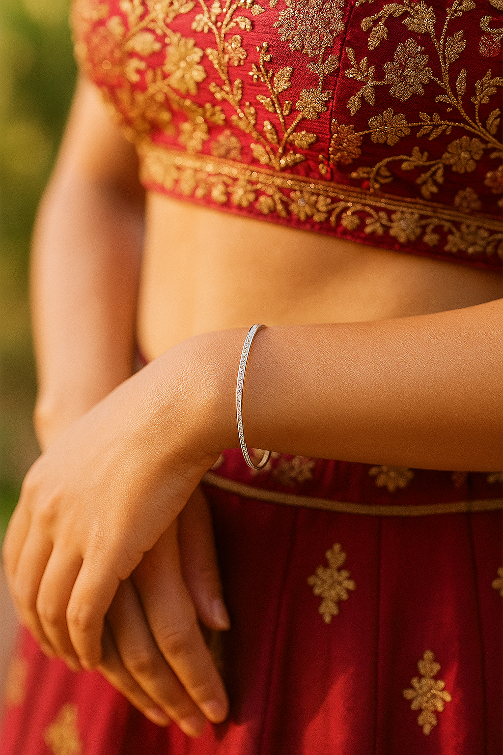 Silver Minimal Slim CZ Line Bangle for Women