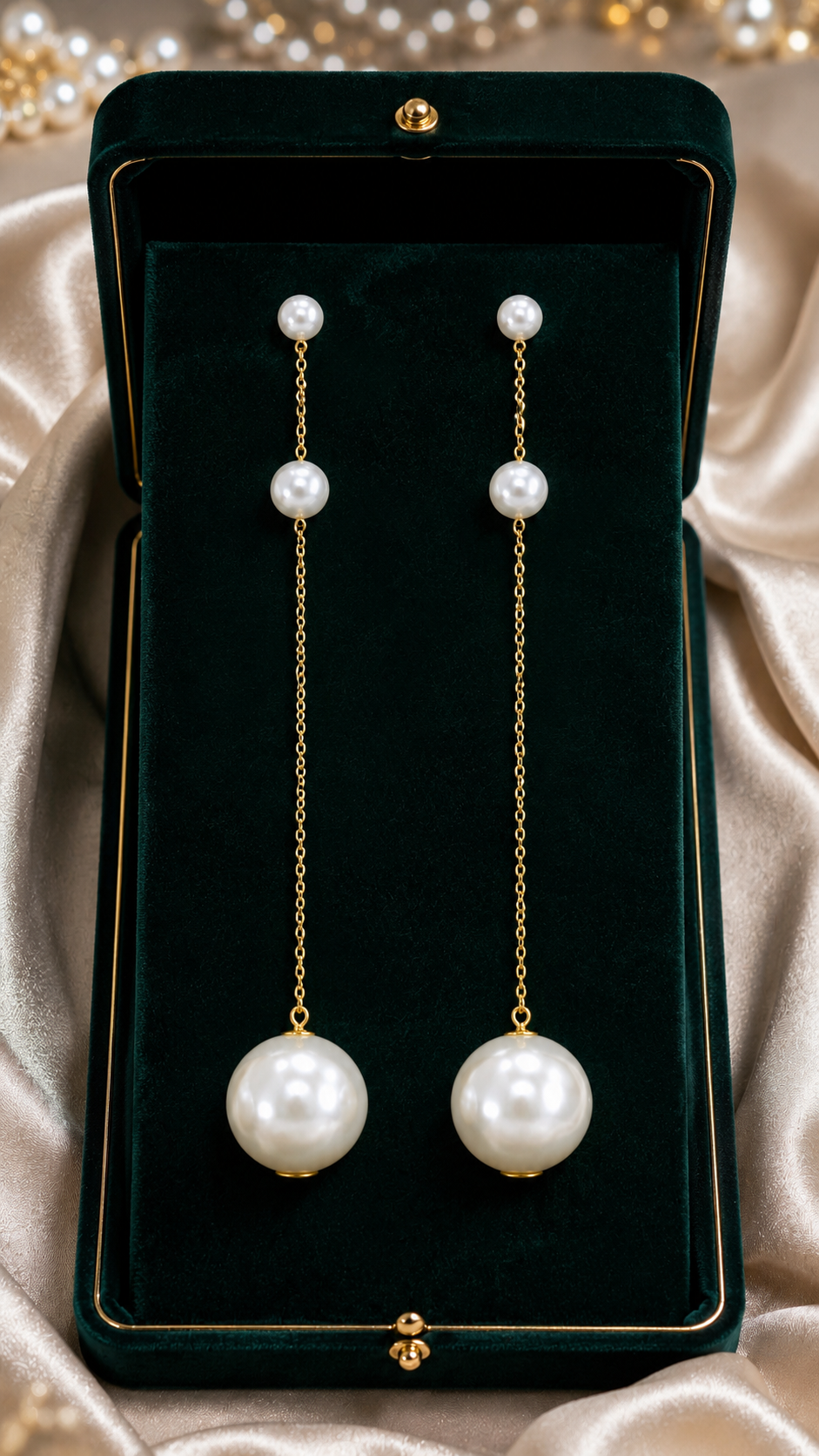 Triple Pearl Long Chain Earrings