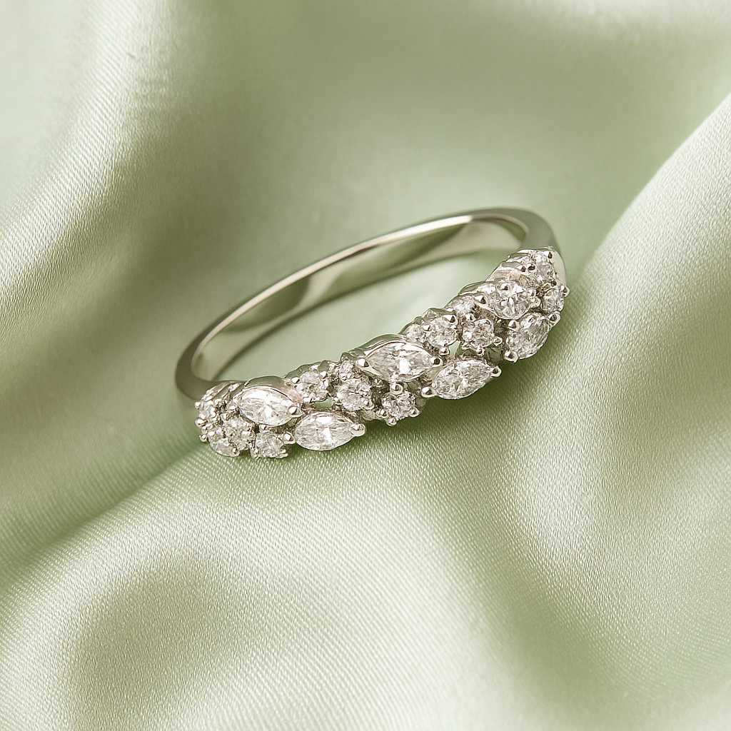 Floral Cluster 925 Silver Ring with Marquise and Round Zircon Stones