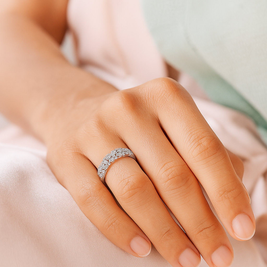 Floral Cluster 925 Silver Ring with Marquise and Round Zircon Stones