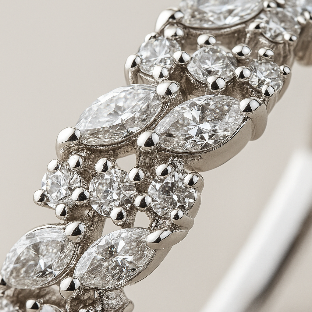 Floral Cluster 925 Silver Ring with Marquise and Round Zircon Stones