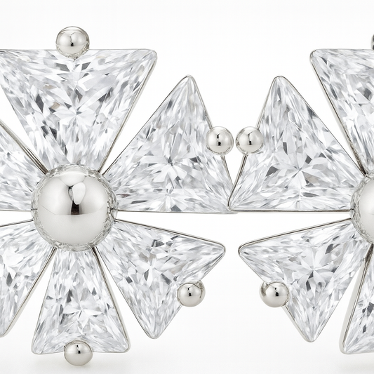 925 Silver Triangle Petal Floral Stud Earrings for Women