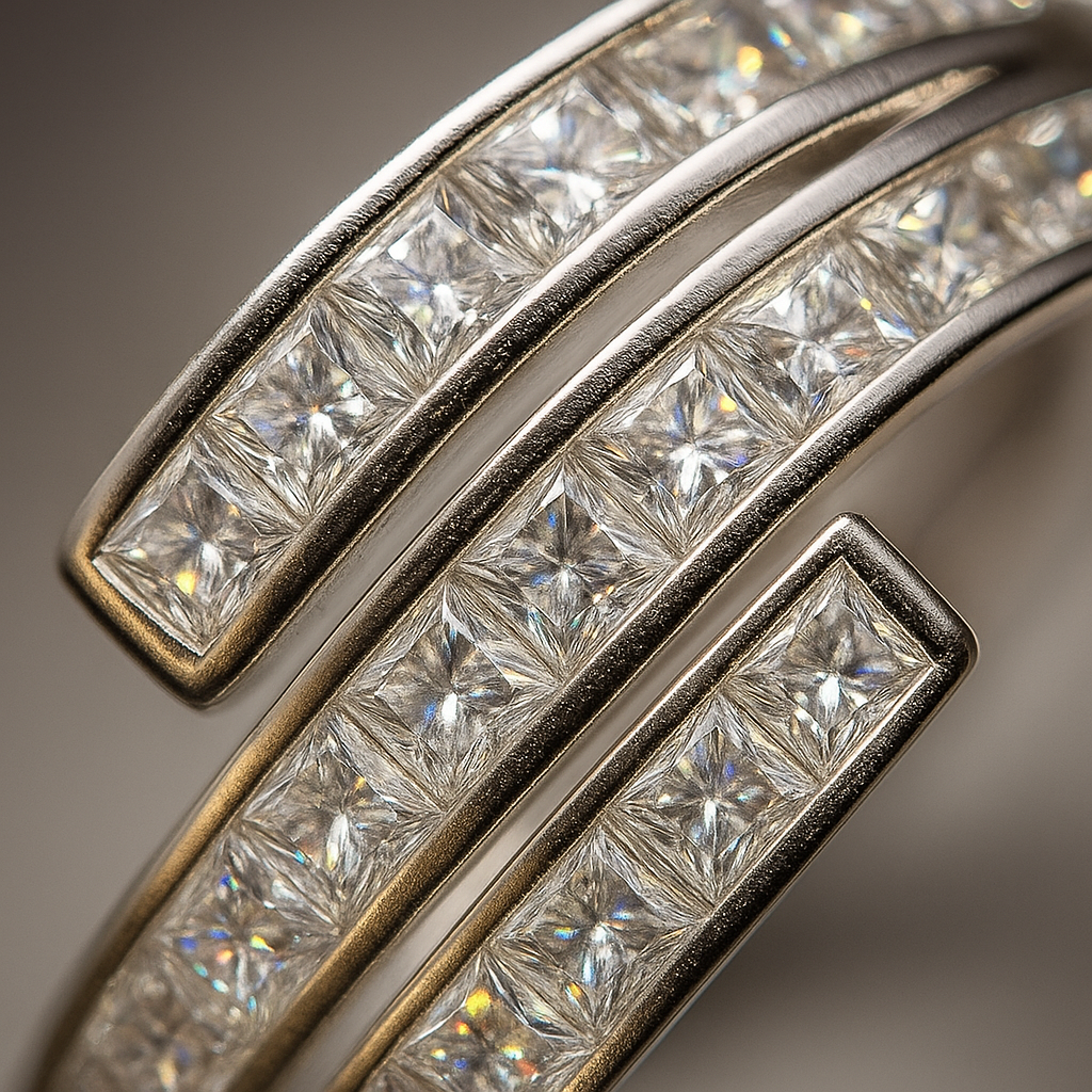 Double Row Cuff Style 925 Silver Zircon Band Ring