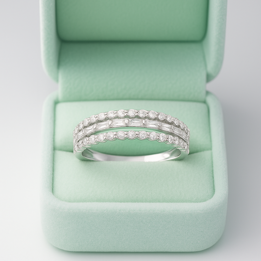 Triple Row Elegant 925 Silver Band Ring with Zircon Detailing