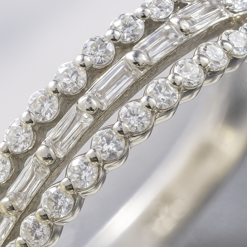 Triple Row Elegant 925 Silver Band Ring with Zircon Detailing