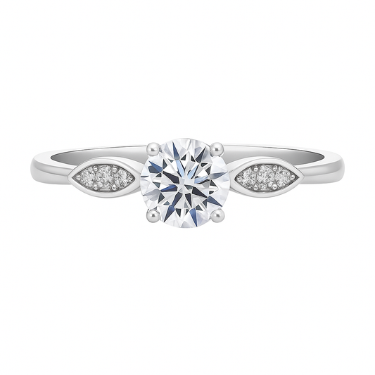 Elegant Solitaire 925 Silver Ring with Zircon Accents on Band