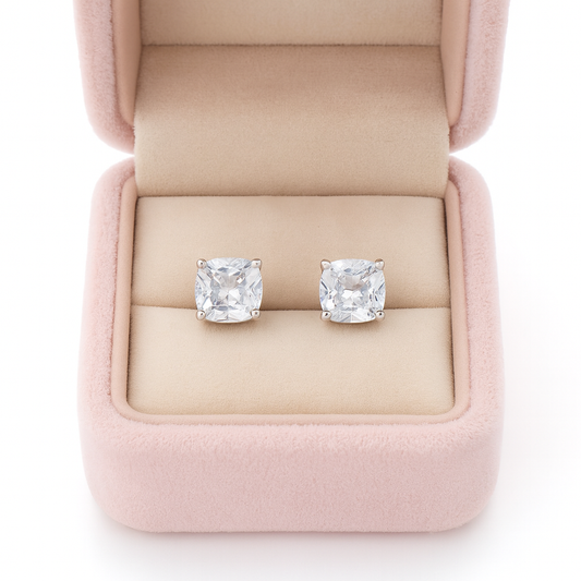 925 Silver Cushion-Cut Solitaire Stud Earrings for Women