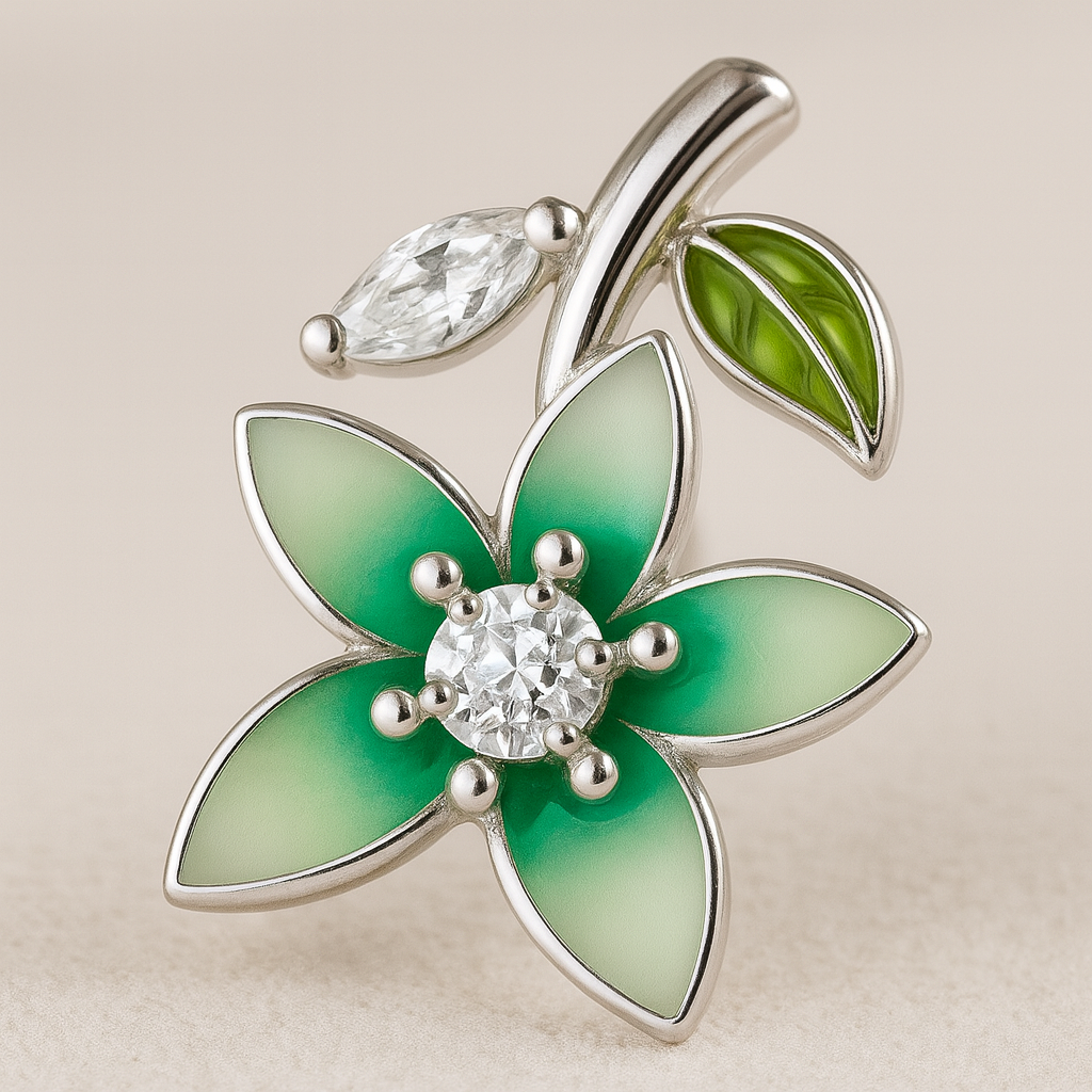 Green Enamel Floral Stud Earrings for Women | Sparkling CZ Center