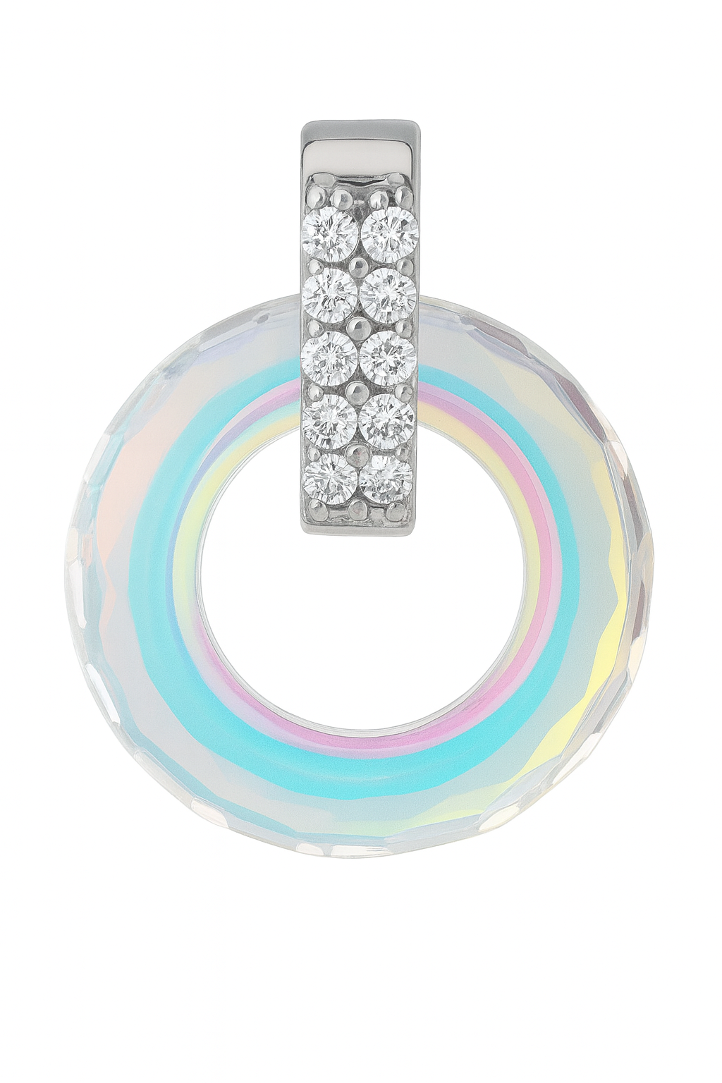 925 Silver Rainbow Crystal Circle Pendant Necklace for Women – Elegant Sparkling Jewelry