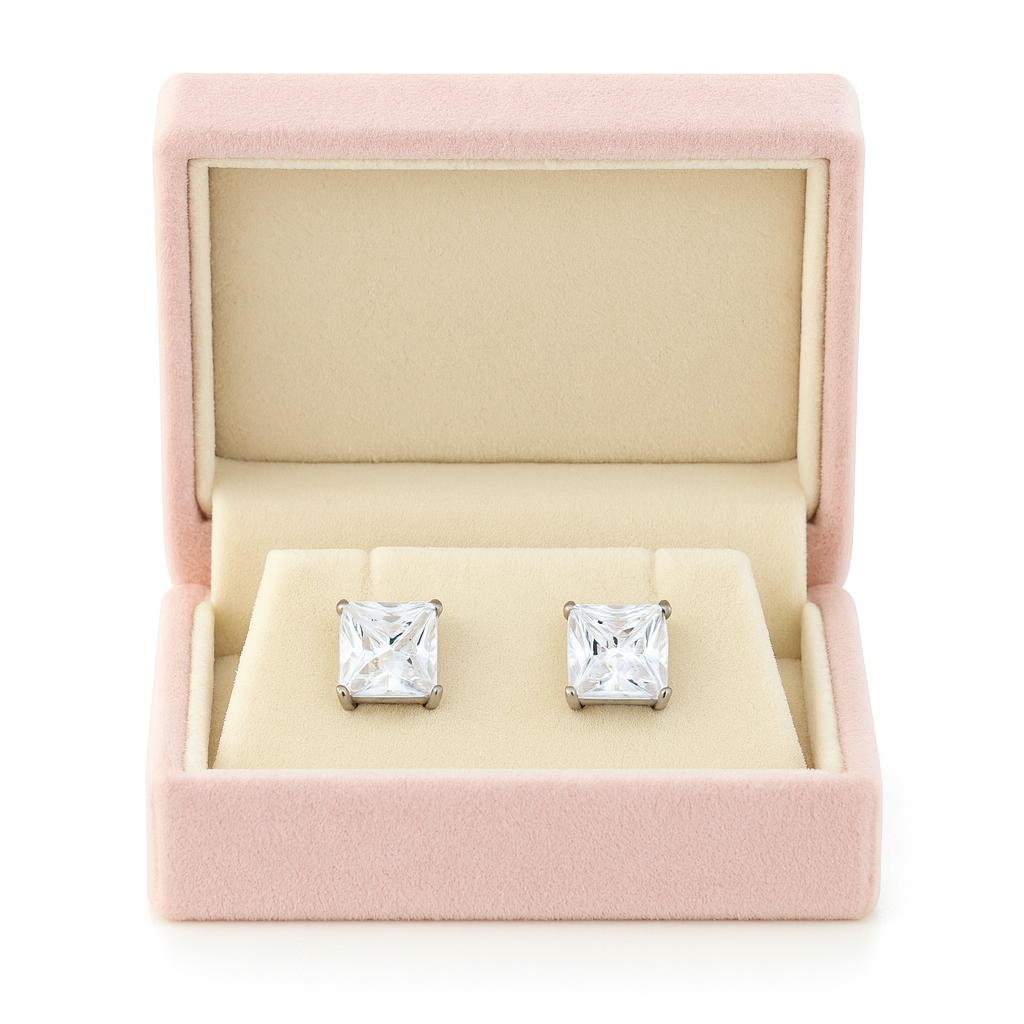 Princess-Cut Sparkling Solitaire Stud Earrings for Women | Elegant Daily Wear CZ Studs