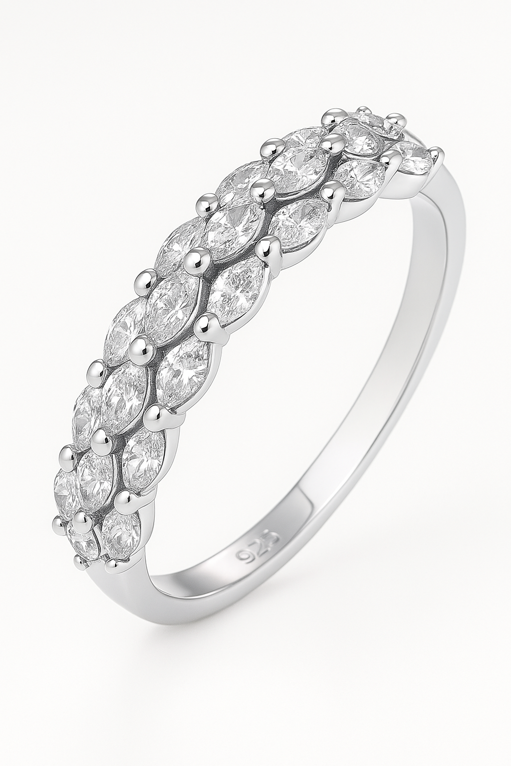 Marquise Cluster 925 Silver Band Ring with Sparkling Zircon Stones