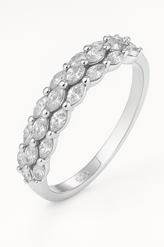 Marquise Cluster 925 Silver Band Ring with Sparkling Zircon Stones