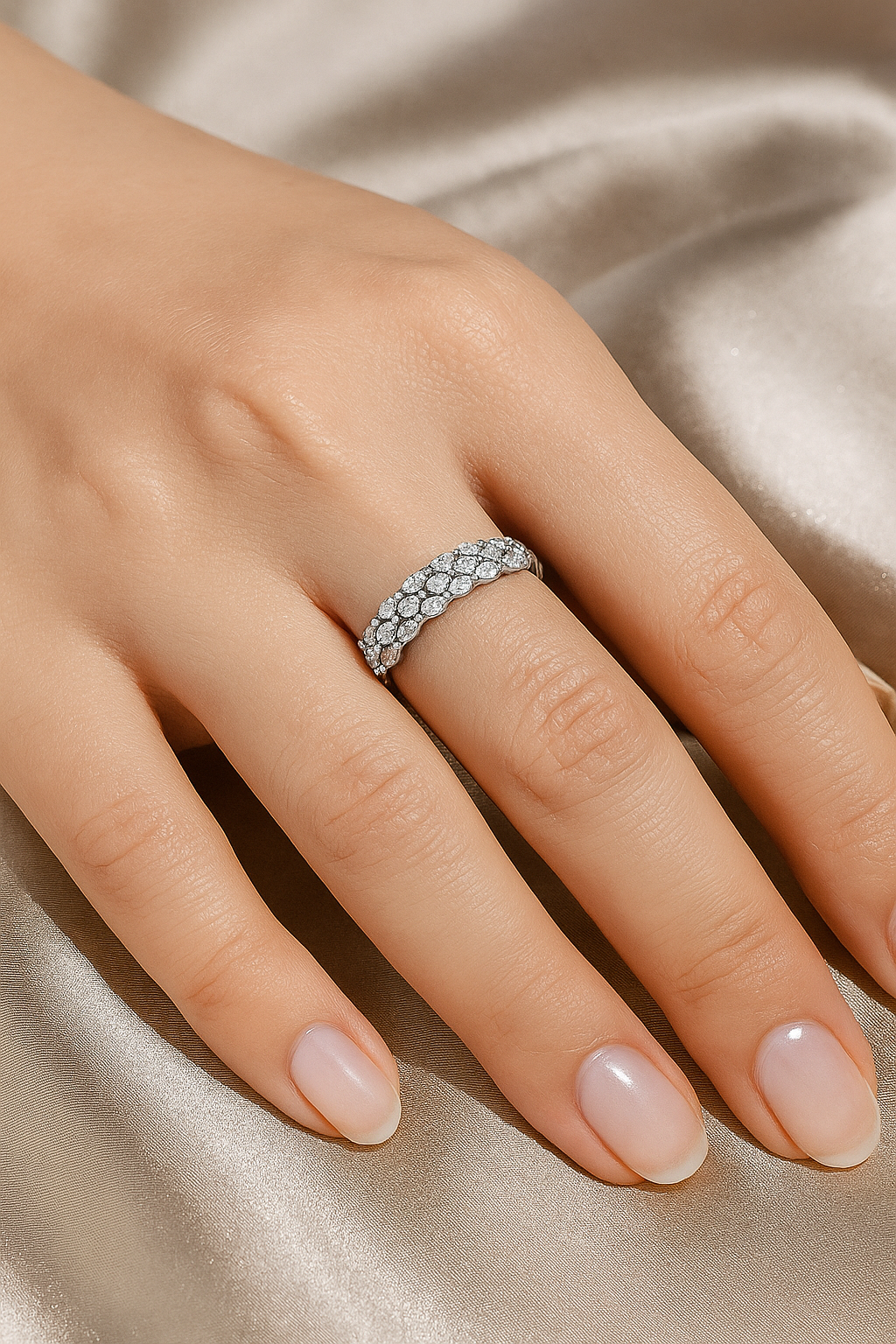 Marquise Cluster 925 Silver Band Ring with Sparkling Zircon Stones