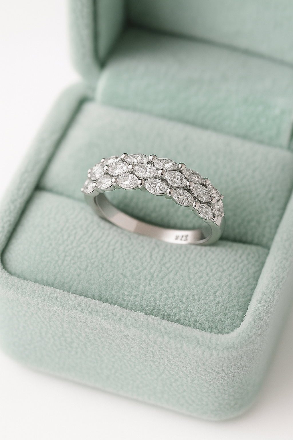 Marquise Cluster 925 Silver Band Ring with Sparkling Zircon Stones