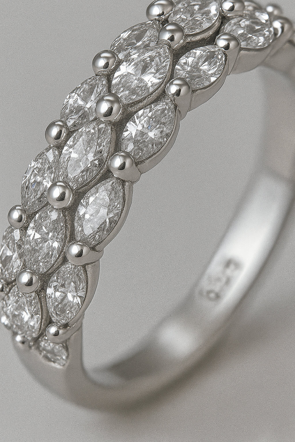 Marquise Cluster 925 Silver Band Ring with Sparkling Zircon Stones