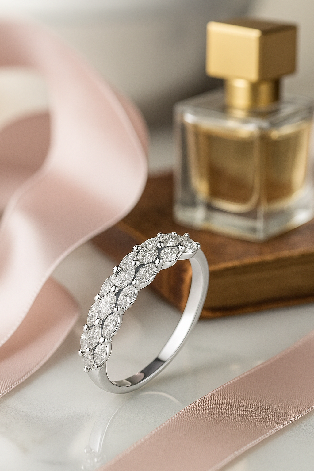 Marquise Cluster 925 Silver Band Ring with Sparkling Zircon Stones