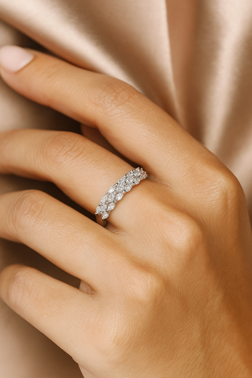 Marquise Cluster 925 Silver Band Ring with Sparkling Zircon Stones