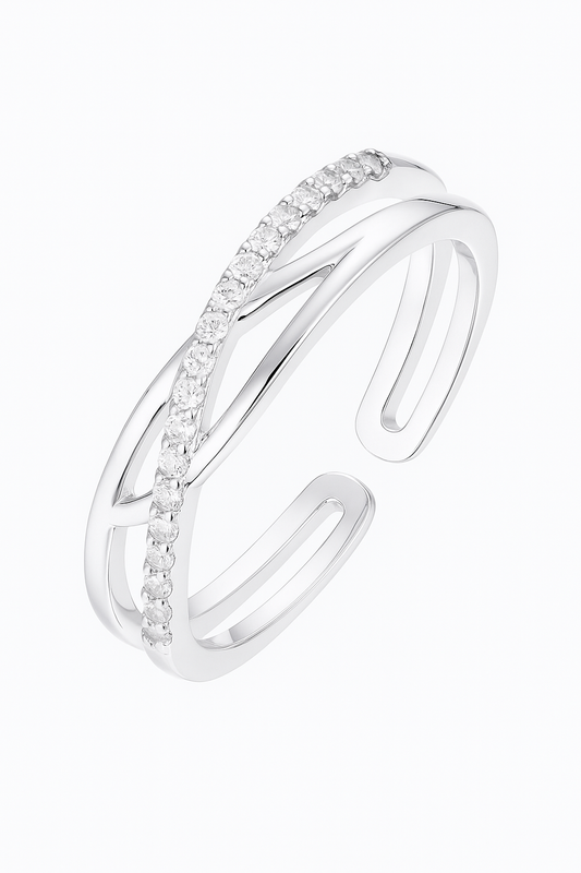 Elegant Adjustable Silver Zircon Ring for Women – Stylish Open Design Finger Ring for Daily & Party Wear