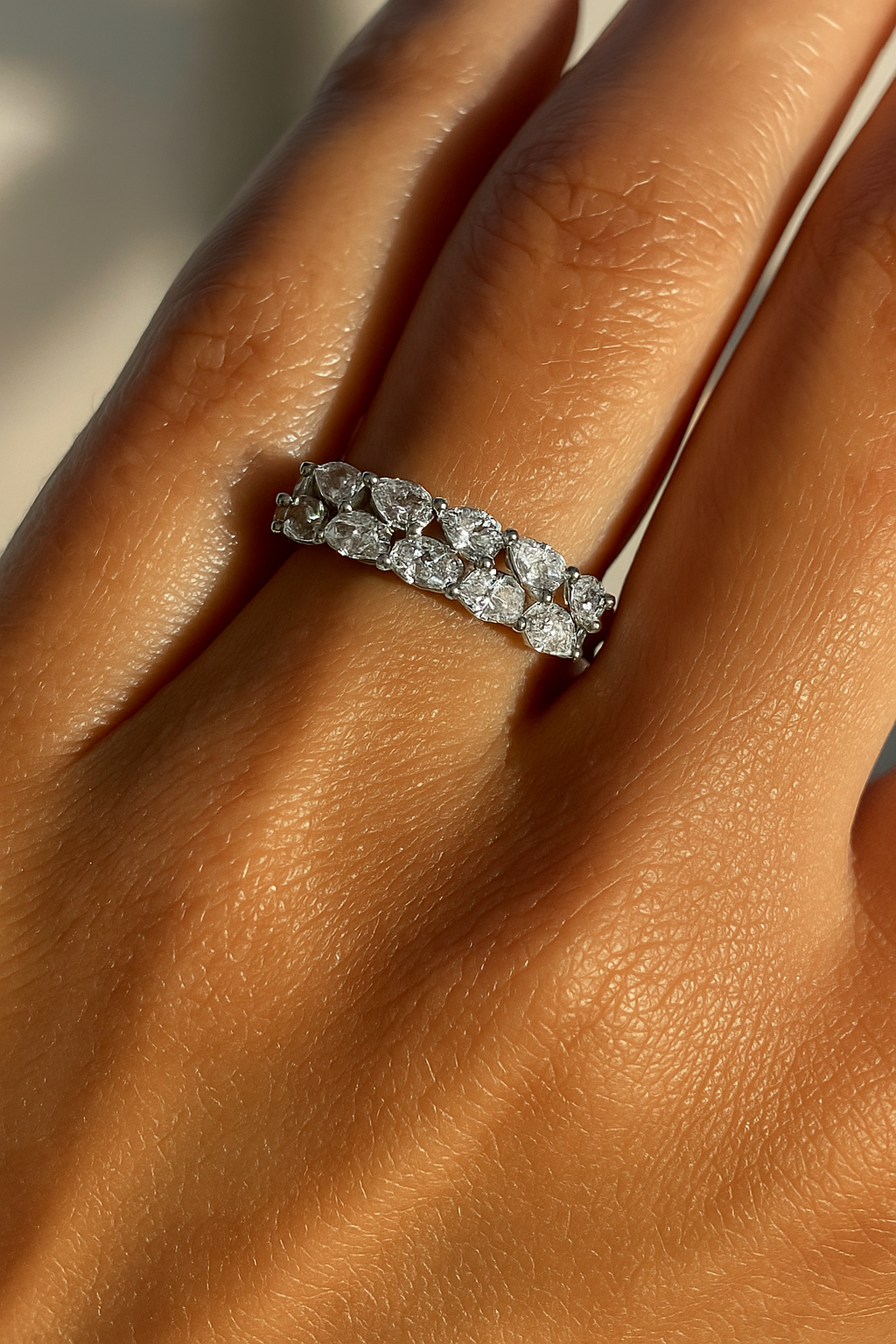 Classic Silver Zircon Eternity Band Ring for Women – Elegant Sparkling Finger Ring for Daily & Party Wear