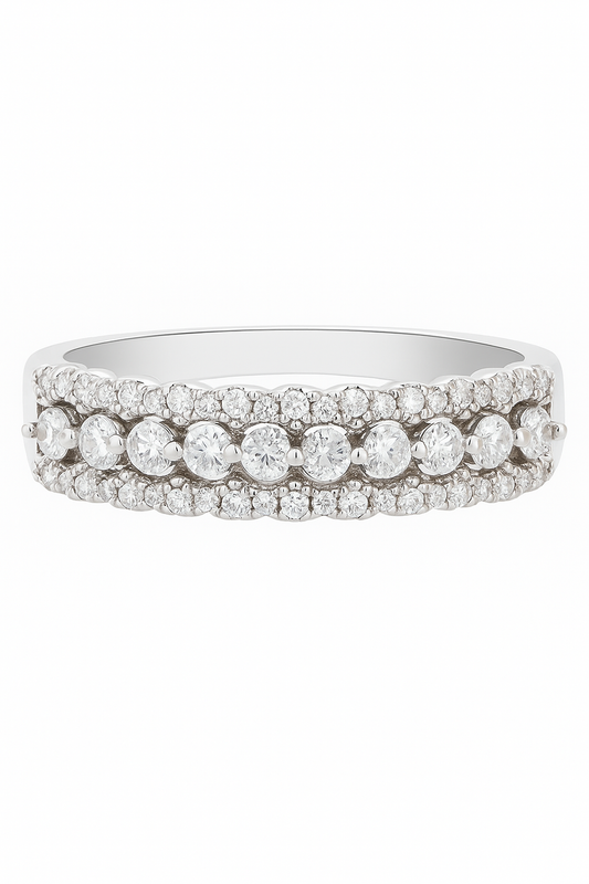 Classic 925 Silver Triple Row Zircon Band Ring for Women – Elegant Party & Daily Wear Finger Ring