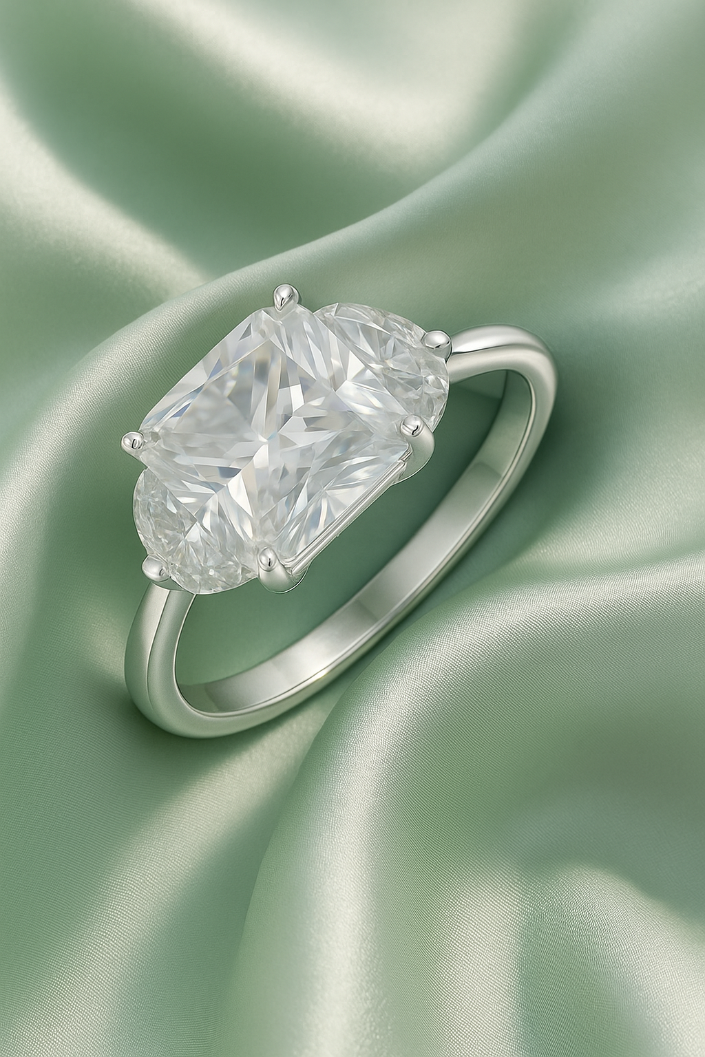 Radiant 925 Silver Cushion-Cut Solitaire Ring for Women – Three Stone CZ Engagement & Party Wear Ring