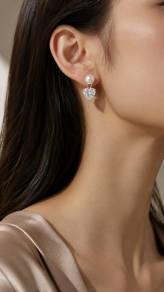 Pearl & Heart-Cut Earrings