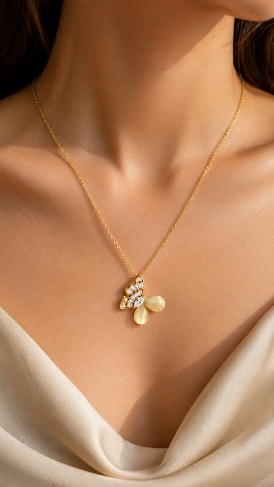 Golden Butterfly Gem Necklace