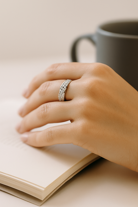 Stylish 925 Silver Dual Row Baguette & Round CZ Band Ring for Women – Elegant Party & Daily Wear Ring