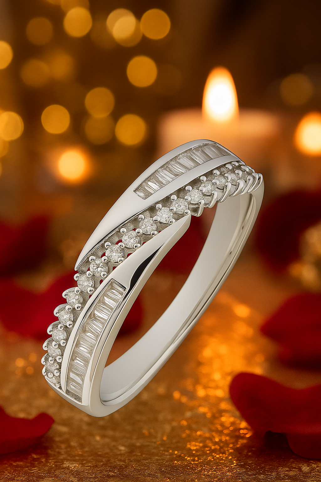 Stylish 925 Silver Dual Row Baguette & Round CZ Band Ring for Women – Elegant Party & Daily Wear Ring