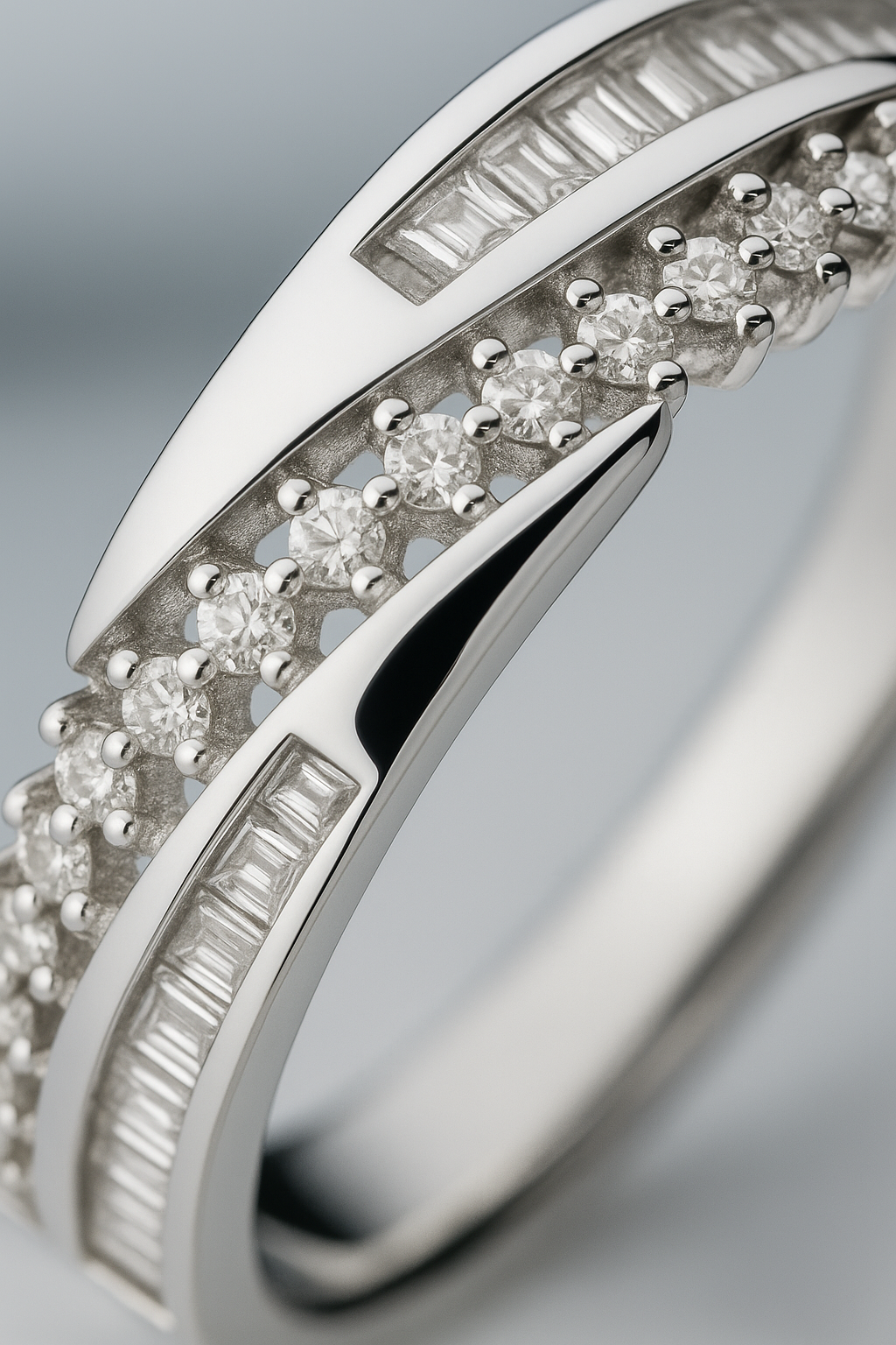 Stylish 925 Silver Dual Row Baguette & Round CZ Band Ring for Women – Elegant Party & Daily Wear Ring