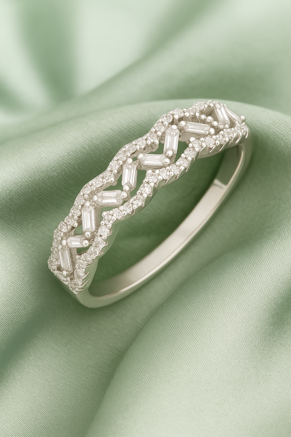 Designer 925 Silver Twisted Baguette Zircon Band Ring for Women – Elegant Daily & Party Wear Jewelry