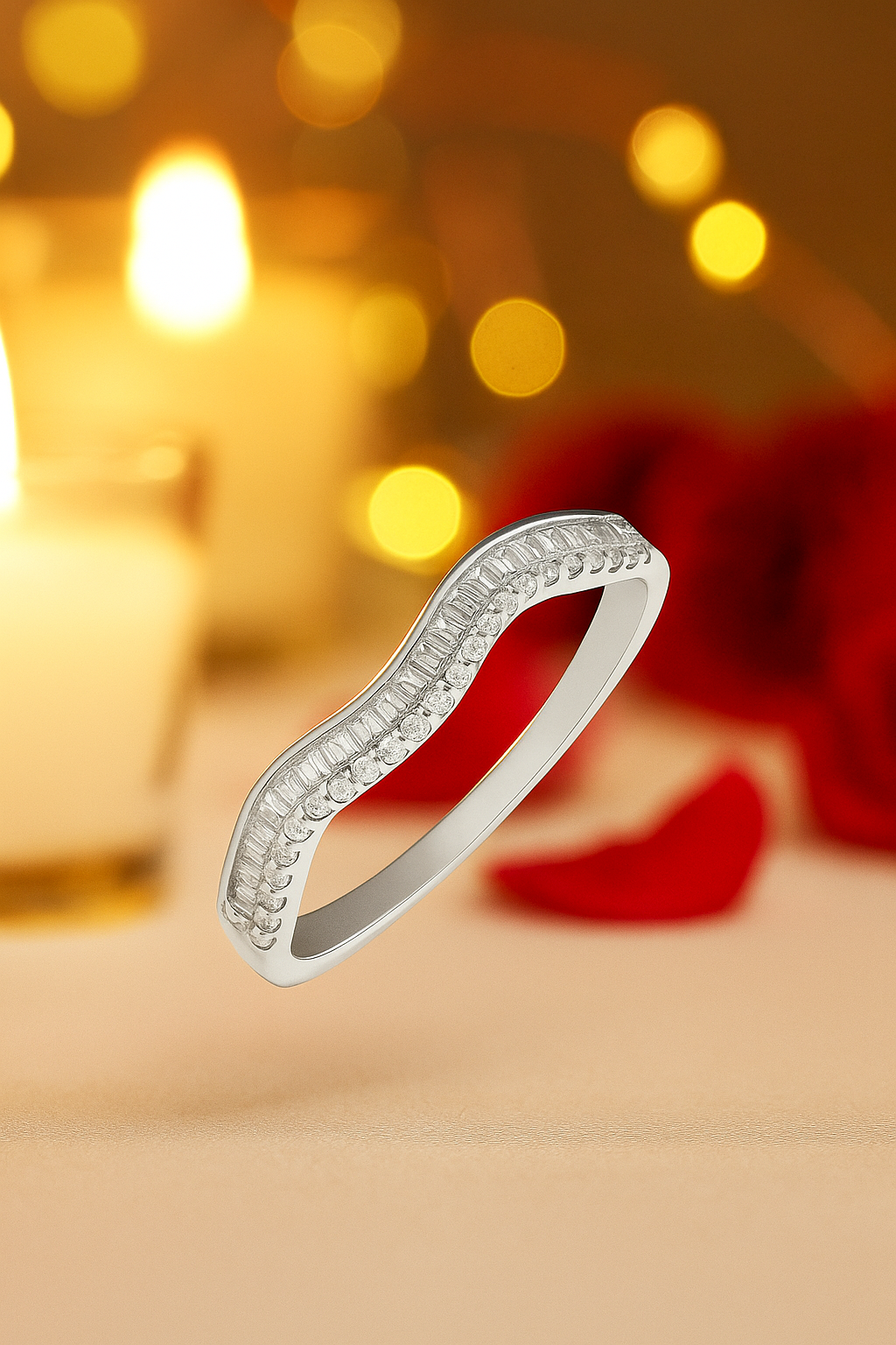 925 Silver Wave Design Baguette & Round Zircon Band Ring for Women – Elegant Minimalist Jewelry