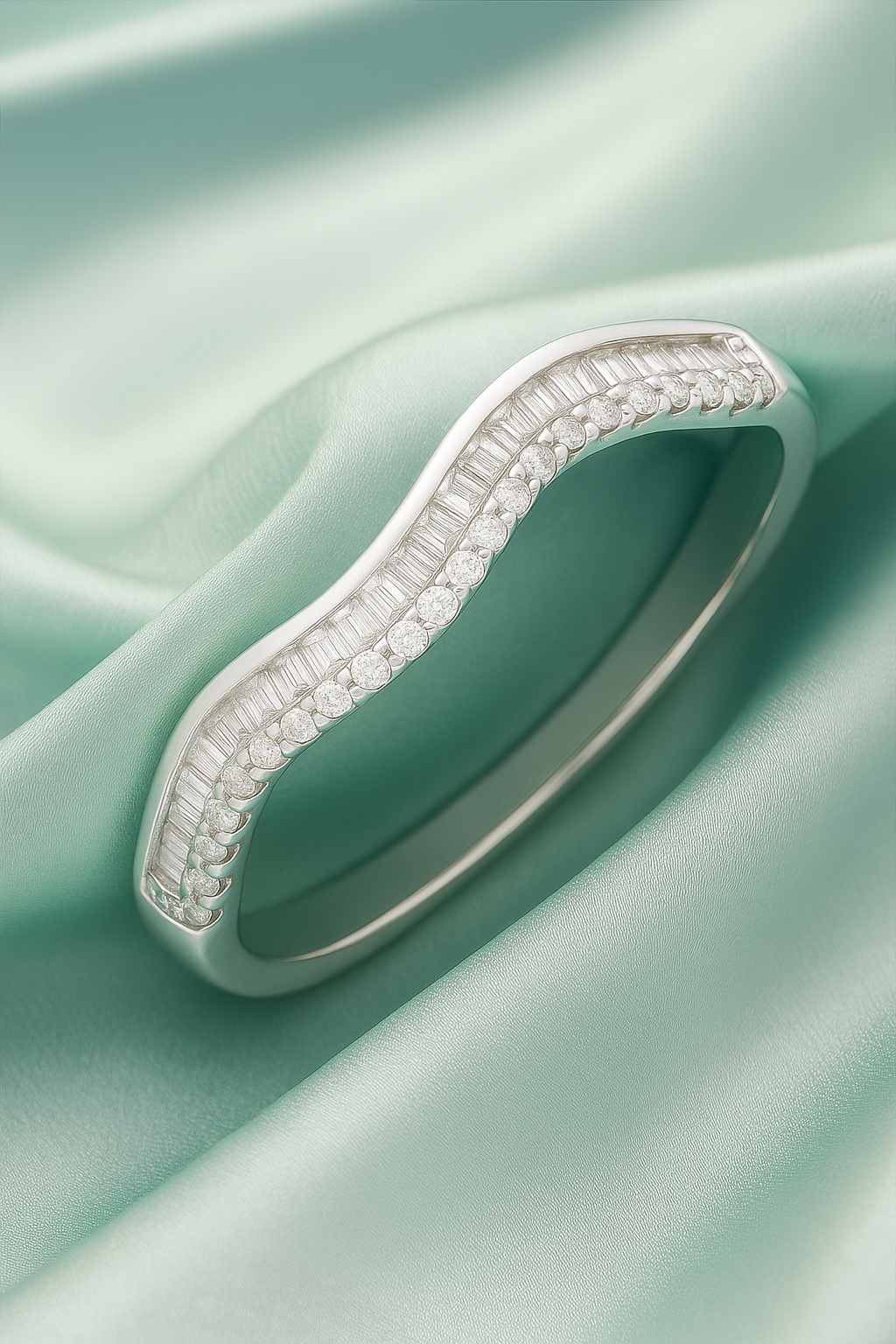 925 Silver Wave Design Baguette & Round Zircon Band Ring for Women – Elegant Minimalist Jewelry