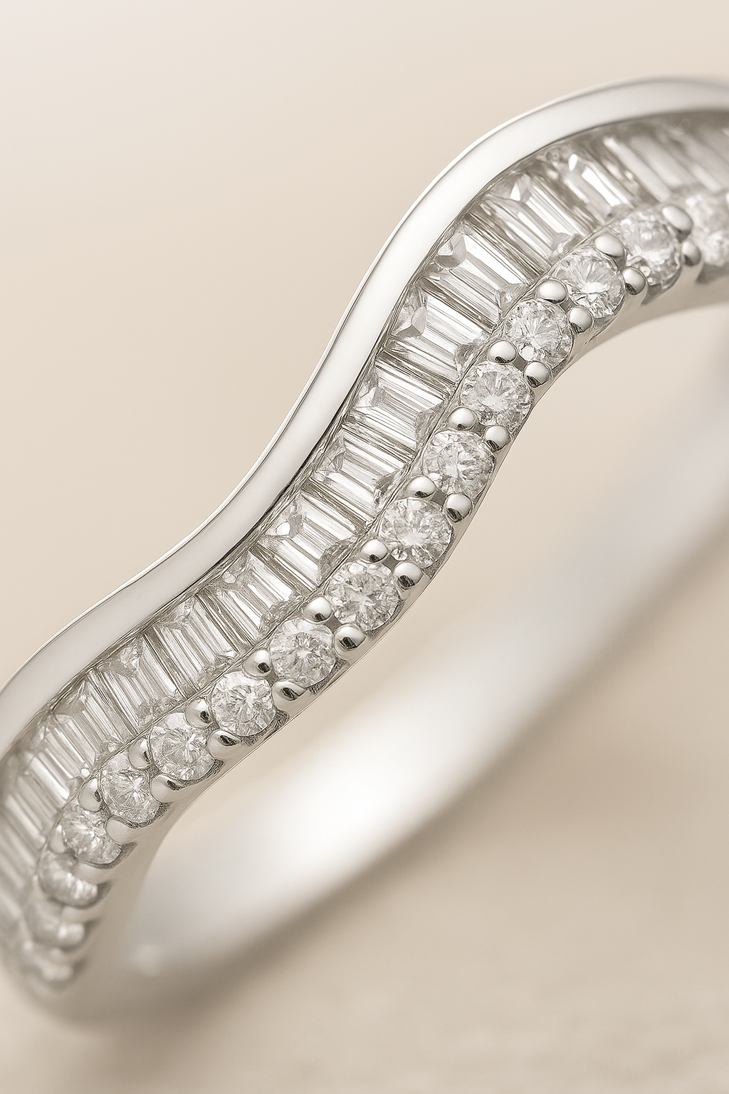 925 Silver Wave Design Baguette & Round Zircon Band Ring for Women – Elegant Minimalist Jewelry