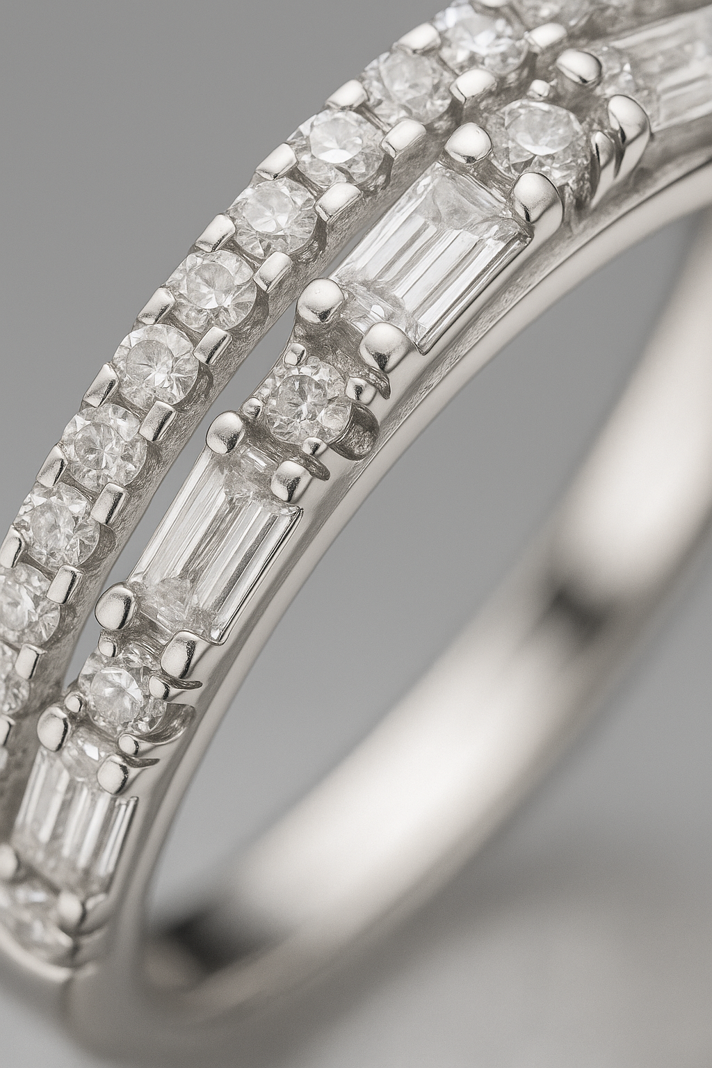 925 Silver Dual Row Baguette & Round Zircon Band Ring for Women – Elegant Everyday & Party Wear