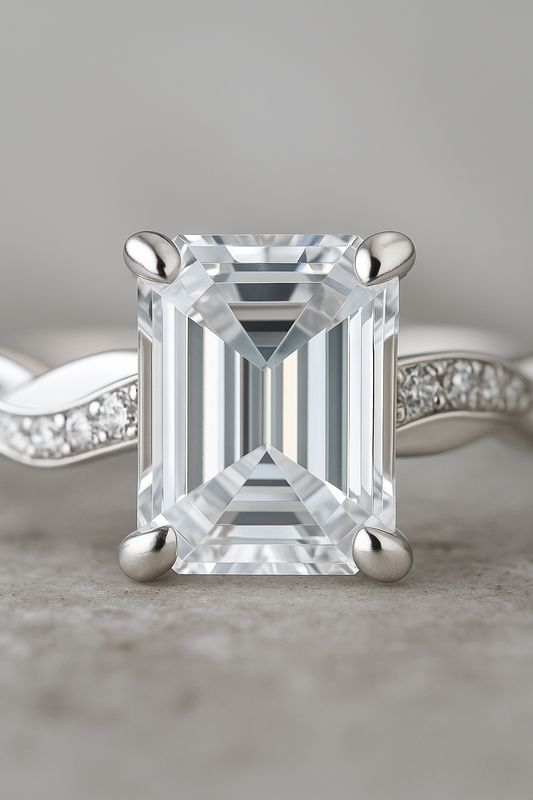 925 Silver Emerald Cut Solitaire Ring with Twisted Band – Classic Elegant Zircon Ring for Women