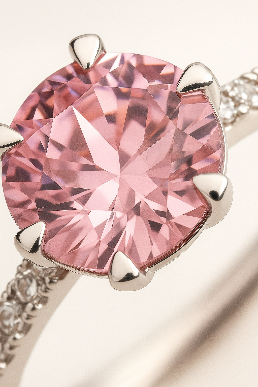 925 Silver Pink Solitaire Ring with Side Zircons – Romantic Elegant Promise Ring for Women