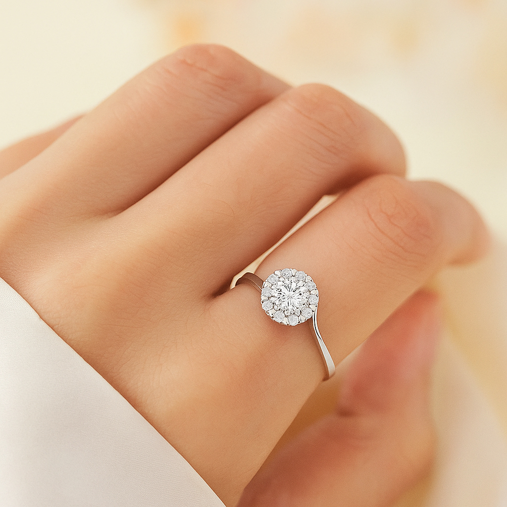 Classic Halo Round Solitaire Ring with Side Twist