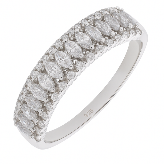 Double Row Marquise Cut Band Ring with Sparkling Accents