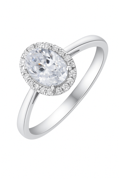 925 Silver Oval Halo Zircon Solitaire Ring for Women – Elegant Party & Daily Wear
