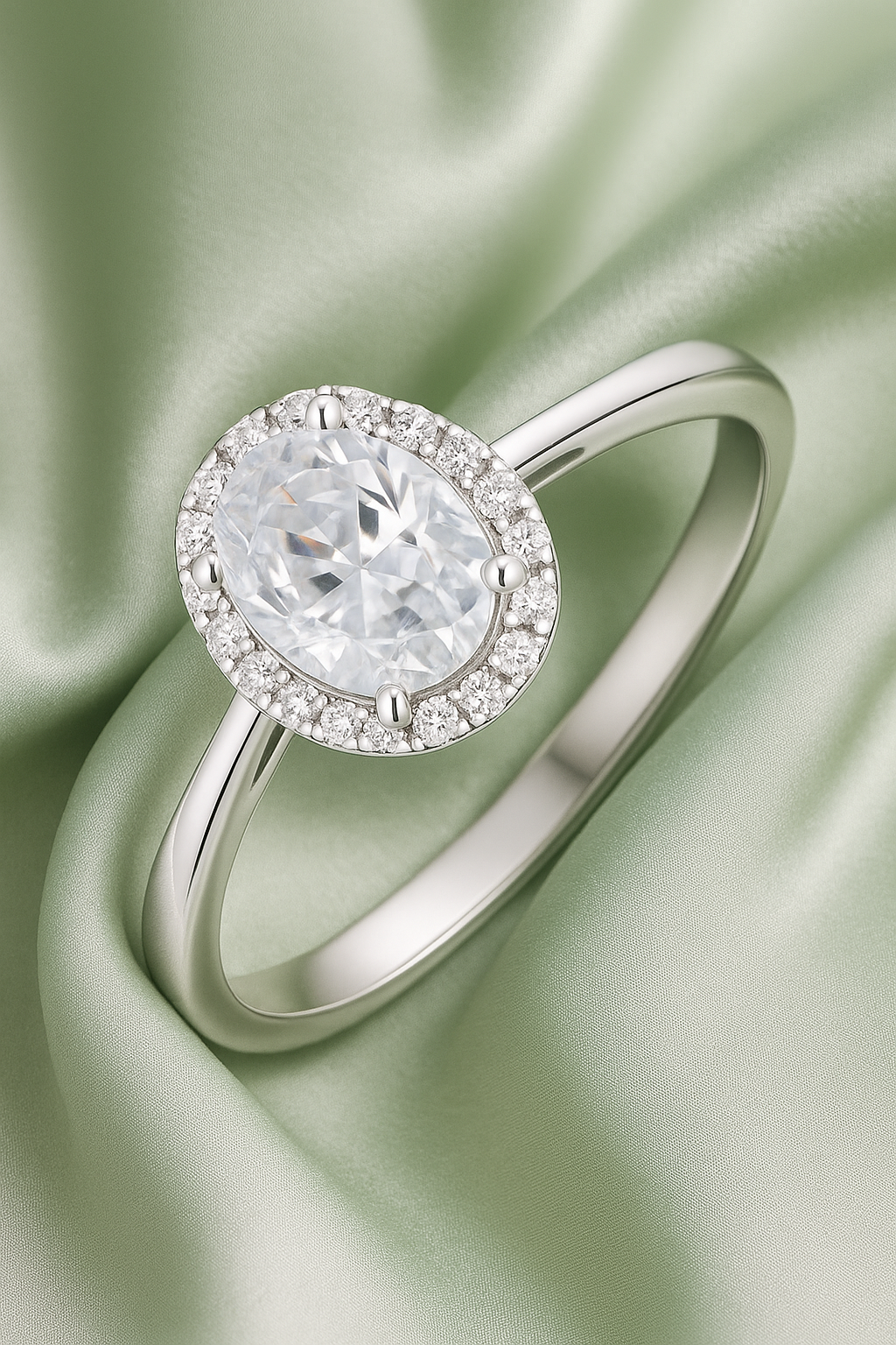 925 Silver Oval Halo Zircon Solitaire Ring for Women – Elegant Party & Daily Wear