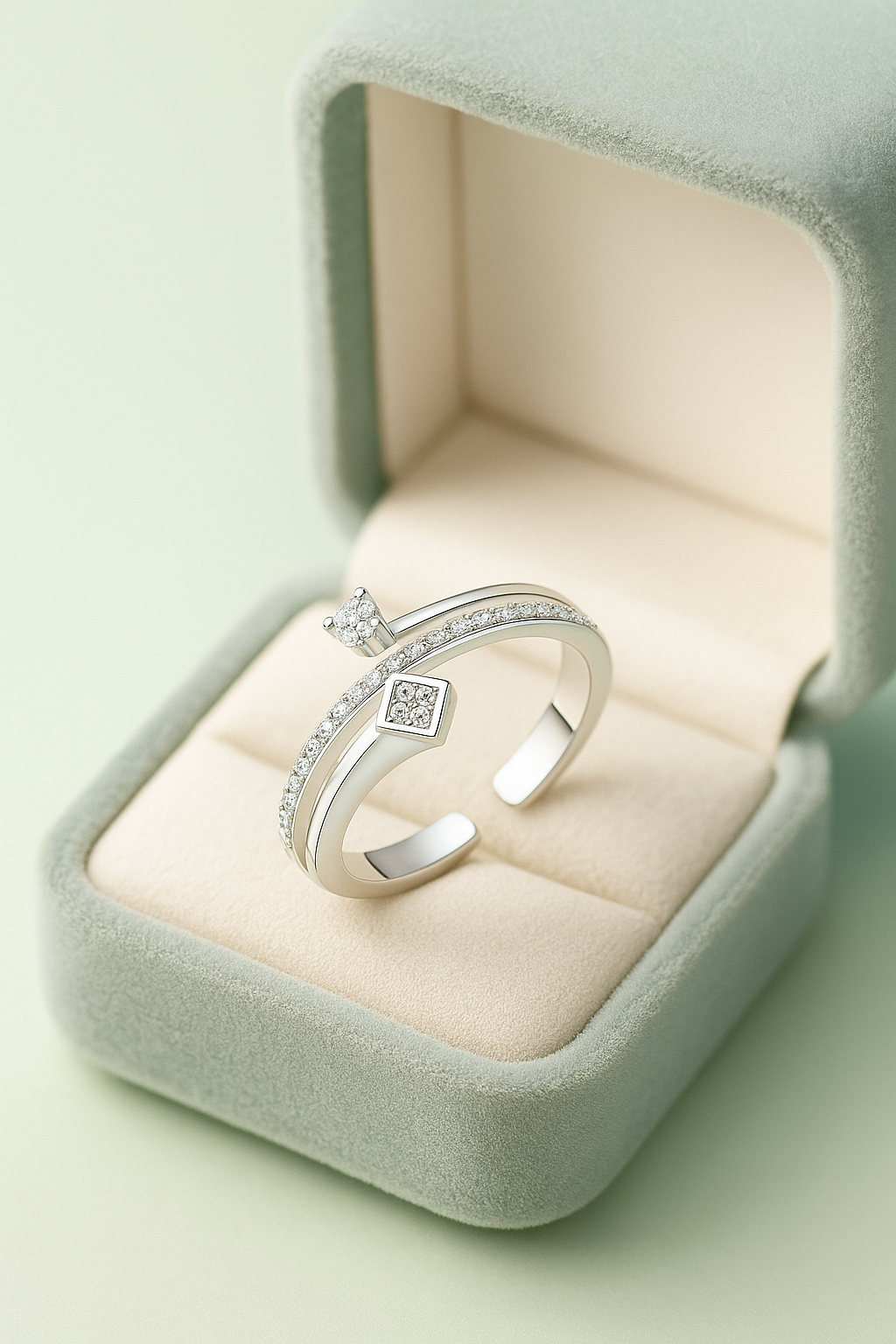 925 Silver Adjustable Dual Design Open Zircon Ring – Modern Minimalist Jewelry for Women