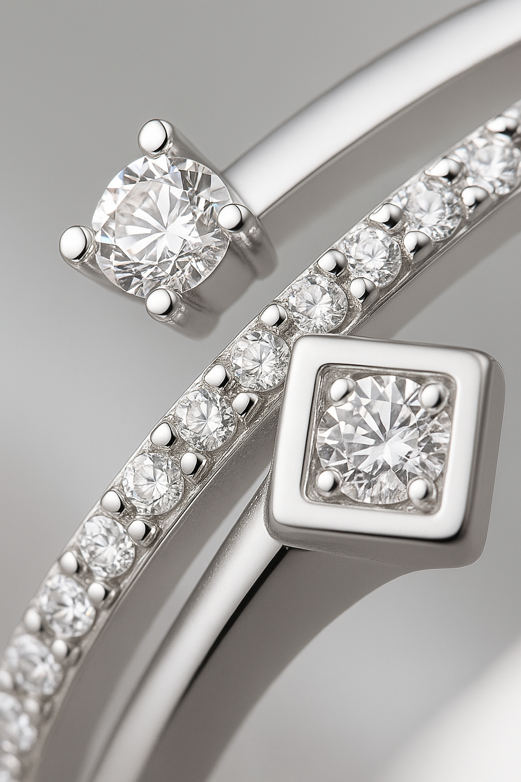 925 Silver Adjustable Dual Design Open Zircon Ring – Modern Minimalist Jewelry for Women